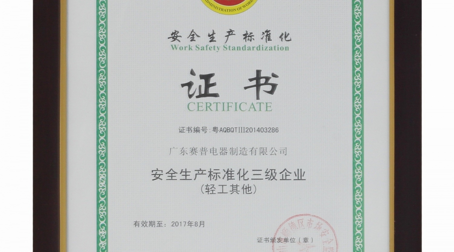 Safety production standardization certificate